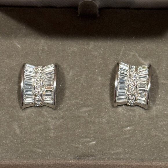 Vtg Nolan Miller Earrings Explosive Hoop Baguette Clear Rhinestone Box Pierced - Picture 3 of 9